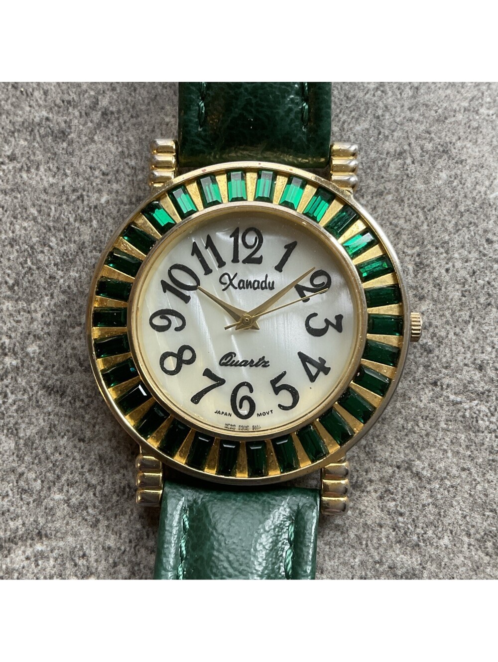 Vintage Xanadu Women’s Watch 38mm Gold Tone Case Green Crystal Bezel B-I
